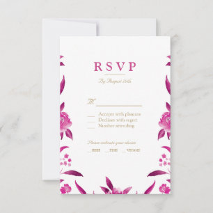 Pink Watercolor floral Chinoiserie Wedding RSVP Card