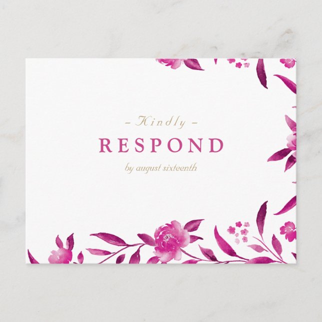 Pink Watercolor floral Chinoiserie Wedding RSVP Invitation Postcard (Front)