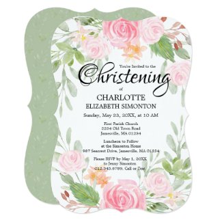 Pink Watercolor Floral Christening Invitations