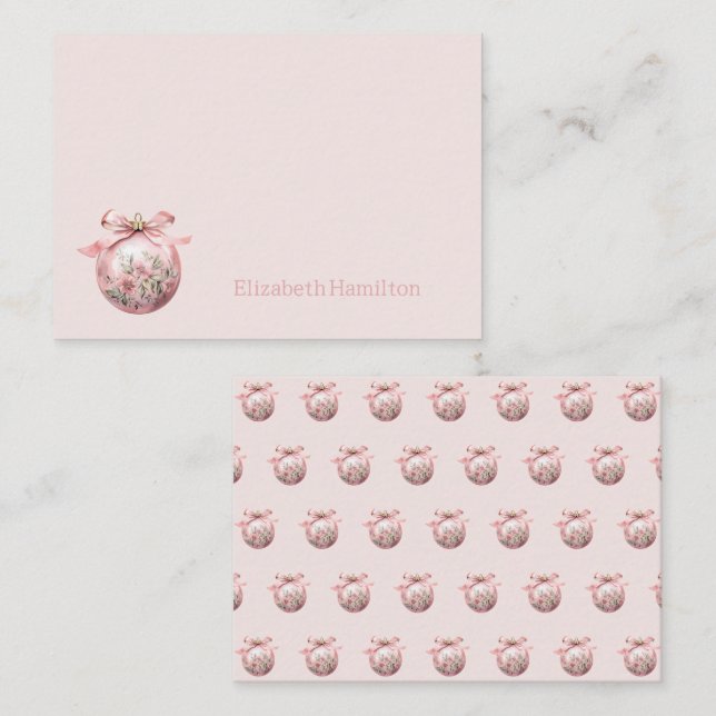 Pink Watercolor Floral Christmas Ornament Note Card (Front/Back)