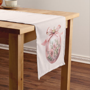 Pink Watercolor Floral Christmas Ornament Short Table Runner