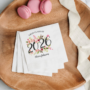 Pink Watercolor Floral Class of 2026 Grad Party Napkins
