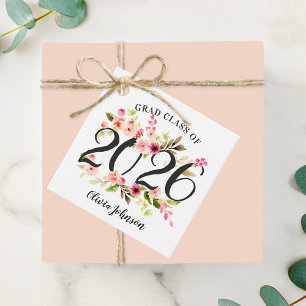 Pink Watercolor Floral Class of 2026 Graduation Favor Tags