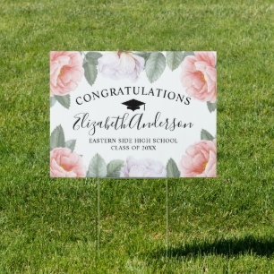 Pink Watercolor Floral Class of Graduation Sign