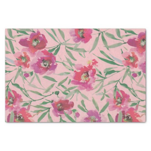 Pink Watercolor Floral collage of Flowers Tissue Paper