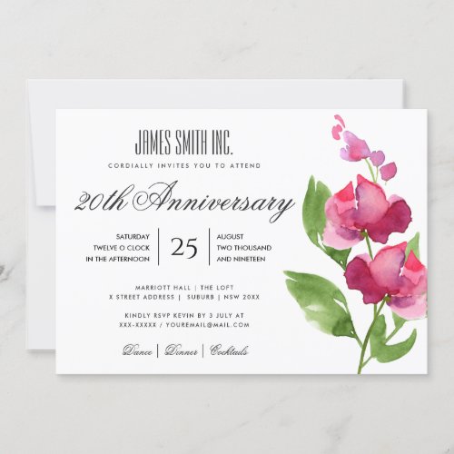 PINK WATERCOLOR FLORAL CORPORATE PARTY EVENT INVITATION