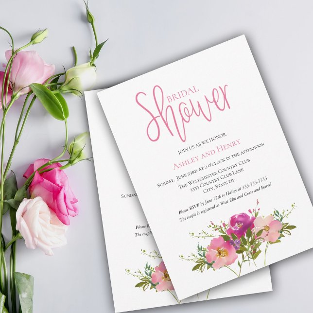 Pink Watercolor Floral Couples Bridal Shower Invitation (Creator Uploaded)
