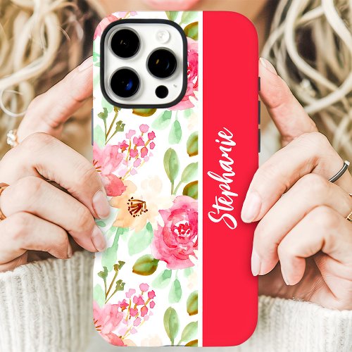 Custom Phone Cases 7 Pink Watercolor Floral Custom Name Iphone 16 Pro Case