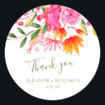 Pink Watercolor Floral Custom Wedding Thank You Classic Round Sticker<br><div class="desc">Colorful Pink Watercolor Floral Custom Wedding Thank You Classic Round Sticker</div>