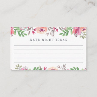 Pink Watercolor Floral Date Night Ideas Enclosure Card