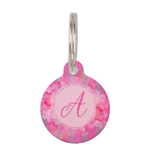 Pink watercolor floral design tote bag keychain pet ID tag