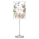 Pink Watercolor Floral Dots Girl Baby Nursery Table Lamp at Zazzle