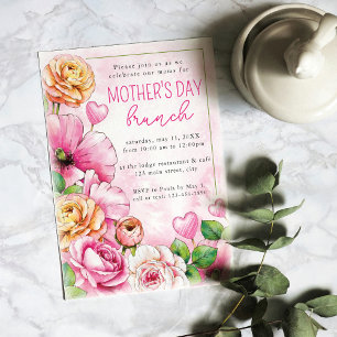 Pink Watercolor Floral Elegant Mother's Day Brunch Invitation