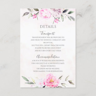 Pink Watercolor Floral Elegant Wedding Details Enclosure Card