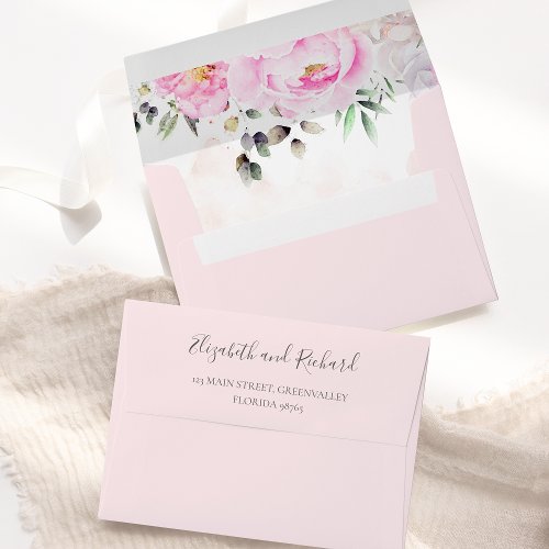 Pink Watercolor Floral Elegant Wedding Envelope