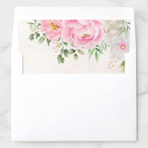 Pink Watercolor Floral Elegant Wedding Envelope Liner