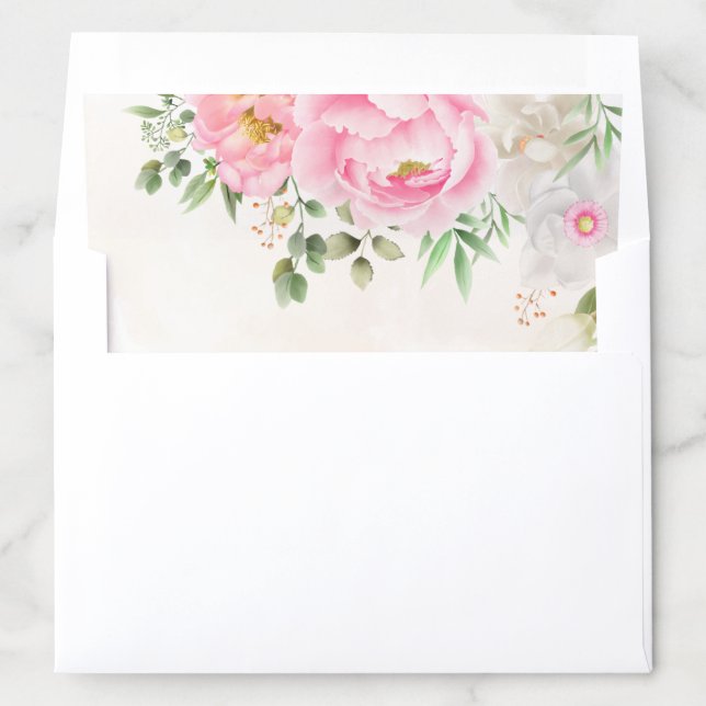 Pink Watercolor Floral Elegant Wedding Envelope Liner (In Envelope)