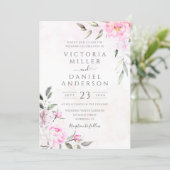 Pink Watercolor Floral Elegant Wedding Invitation | Zazzle