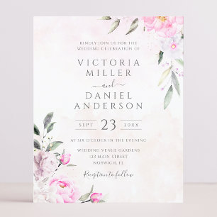 Pink Watercolor Floral Elegant Wedding Invitation