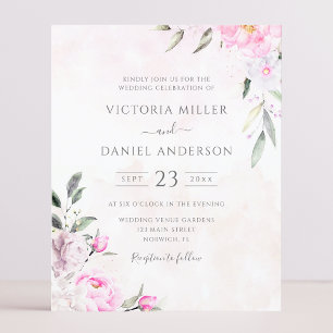 Pink Watercolor Floral Elegant Wedding Invitation