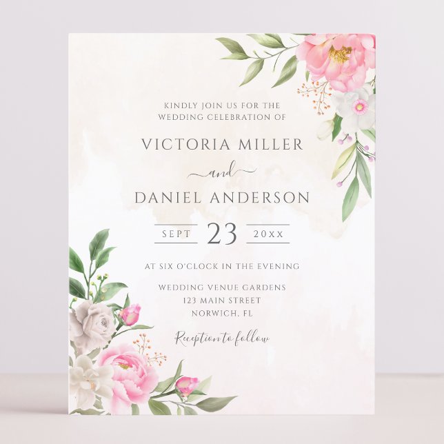 Pink Watercolor Floral Elegant Wedding Invitation (Creator Uploaded)