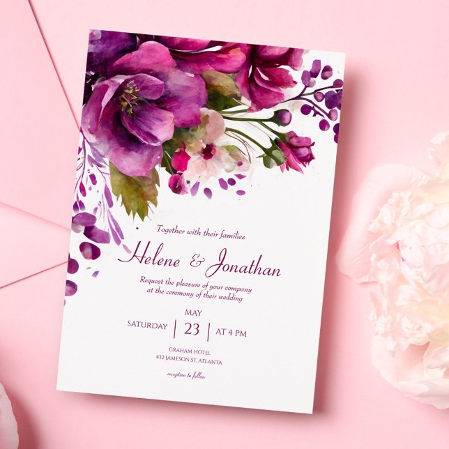 Pink Watercolor Floral Elegant Wedding Invitation (Pink Watercolor Floral Elegant Wedding Invitation)