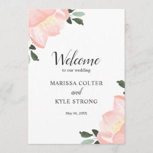 Pink Watercolor Floral Elegant Wedding Program