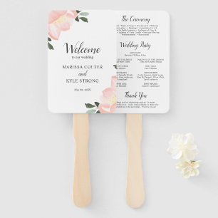 Pink Watercolor Floral Elegant Wedding Program Hand Fan