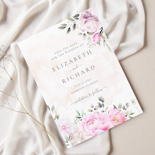 Pink Watercolor Floral Elegant Wedding Save The Date