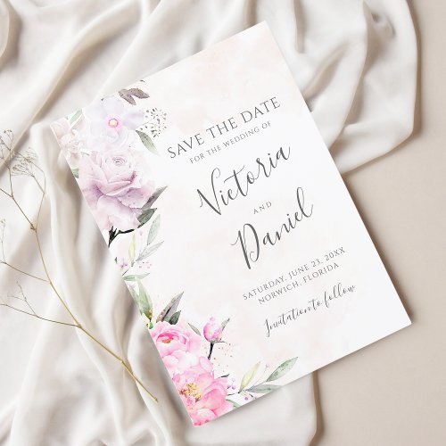 Pink Watercolor Floral Elegant Wedding Save The Date