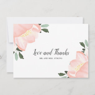Pink Watercolor Floral Elegant Wedding Thank You Card