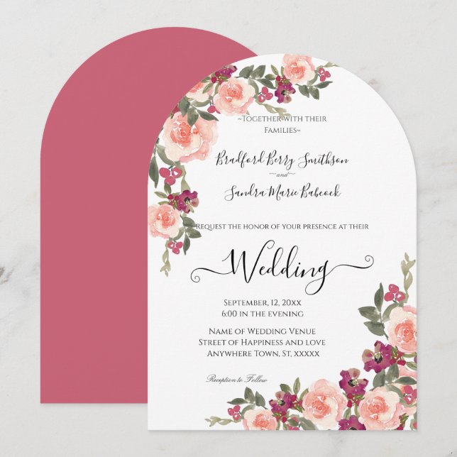 Pink Watercolor Floral  Floral Wedding invitation (Front/Back)