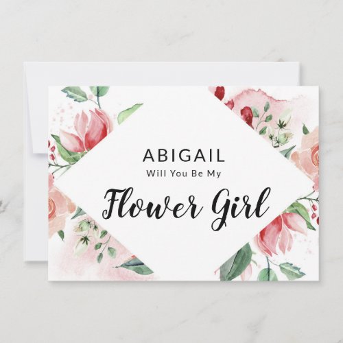 Pink Watercolor Floral Flower Girl Proposal Card