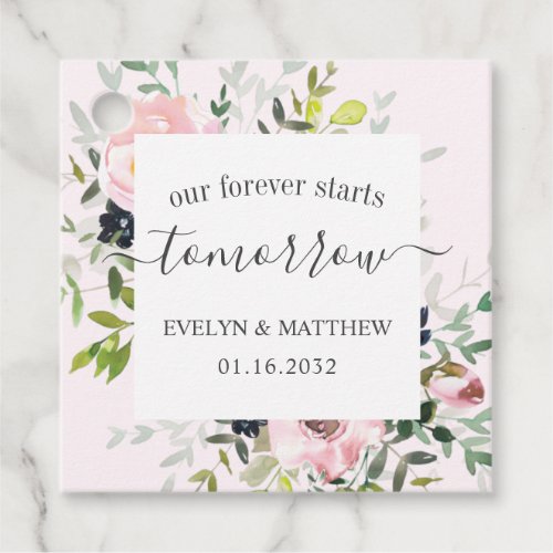 Pink Watercolor Floral Forever Starts Tomorrow Favor Tags