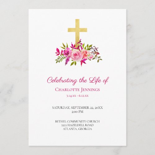 Pink Watercolor Floral Funeral Order of Service Program