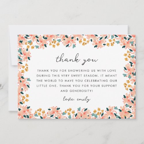 Pink Watercolor Floral Garden Baby Shower Thank You Card