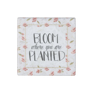 Pink Watercolor Floral Garden Bloom Stone Magnet