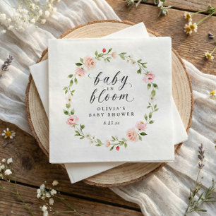 Pink Watercolor Floral Garden in Bloom Baby Shower Napkins