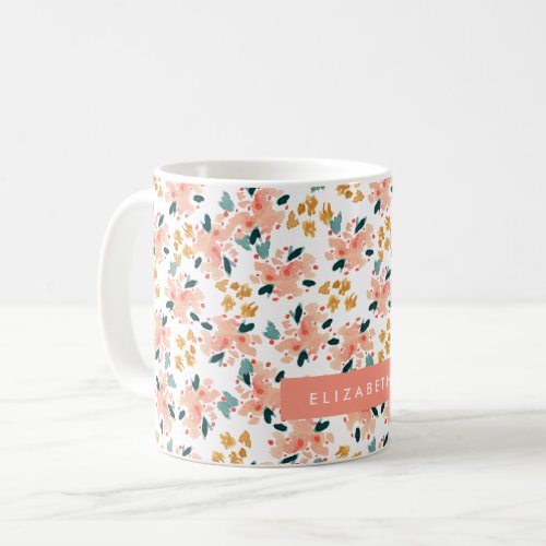 Pink Watercolor Floral Garden Personalized Coffee Mug