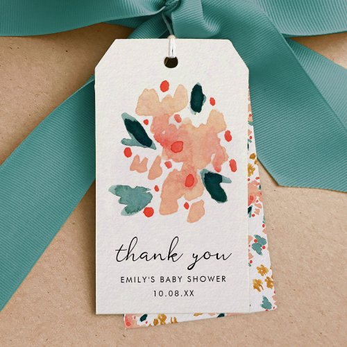 Pink Watercolor Floral Garden Thank You Gift Tags