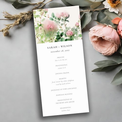 Pink Watercolor Floral Garden Wedding Program