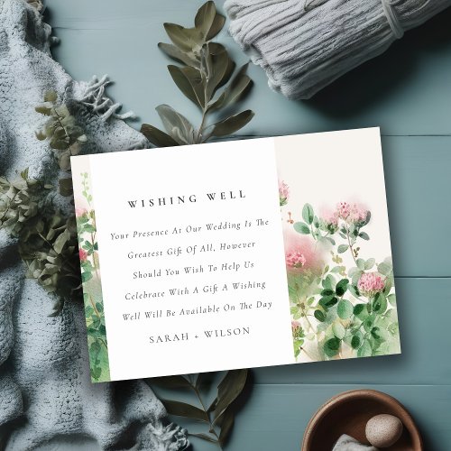 Pink Watercolor Floral Garden Wedding Wishing Well Enclosure Card