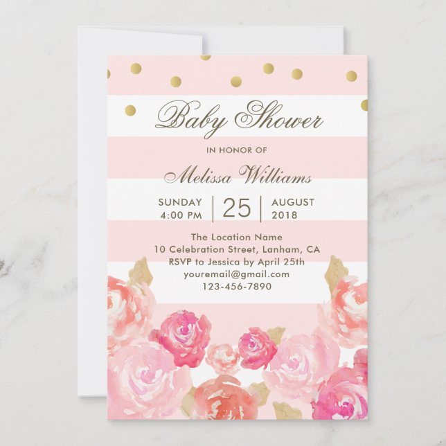 Pink Watercolor Floral Girl Baby Shower Invitation (Front)