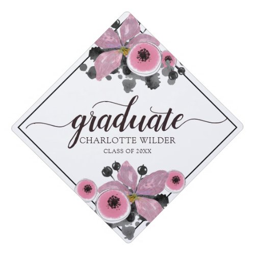 Pink Watercolor Floral Graduation Cap Topper