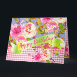 Pink Watercolor Floral Happy Birthday with Message Card<br><div class="desc">Pretty in pink, periwinkle and green, this watercolor floral "Happy Birthday" design is sure to cheer the day of your friend or family member's birthday. With a custom message inside which you can modify as desired, and a fresh, modern farmhouse, French country look, you will be spreading a bit of...</div>