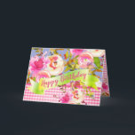Pink Watercolor Floral Happy Birthday with Message Card<br><div class="desc">Pretty in pink, periwinkle and green, this watercolor floral "Happy Birthday" design is sure to cheer the day of your friend or family member's birthday. With a custom message inside which you can modify as desired, and a fresh, modern farmhouse, French country look, you will be spreading a bit of...</div>