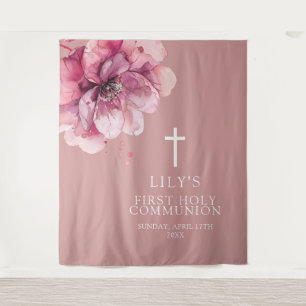 Pink Watercolor Floral Holy Communion Backdrop