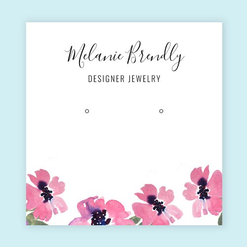 Pink Watercolor Floral Jewelry Earring Display  Square Business Card