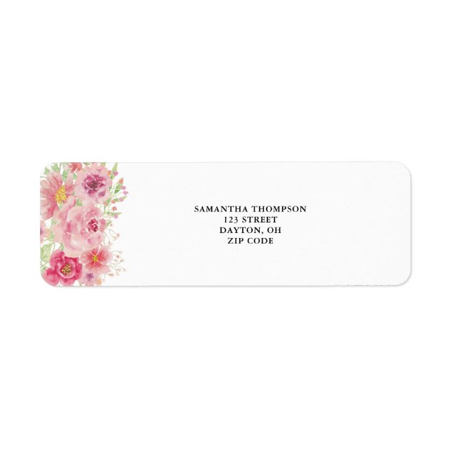 Pink Watercolor Floral  Label (Front)