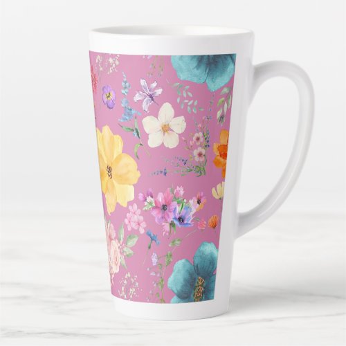 Pink Watercolor Floral Latte Mug